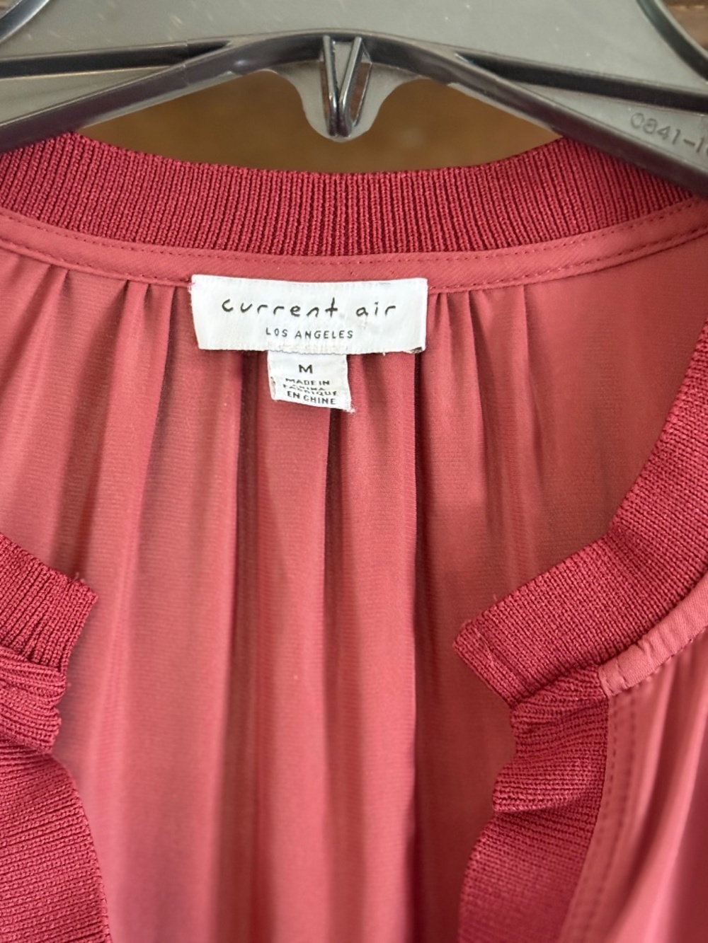 Current Air Spilt-Neck Blouse - Burgundy - Picture 3 of 8